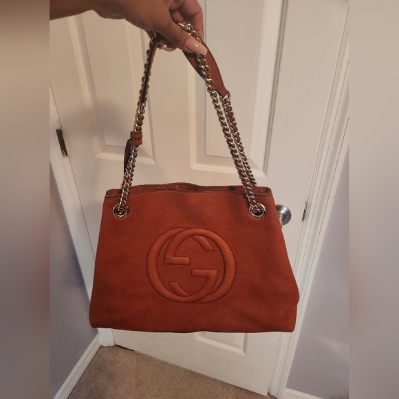 GUCCI SOHO NUBUCK RUST ORANGE CHAIN SHOULDER BAG - Picture 14 of 16